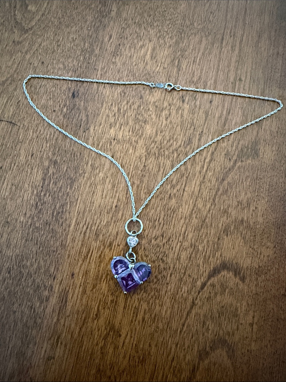 Purple glass and silver chain necklace